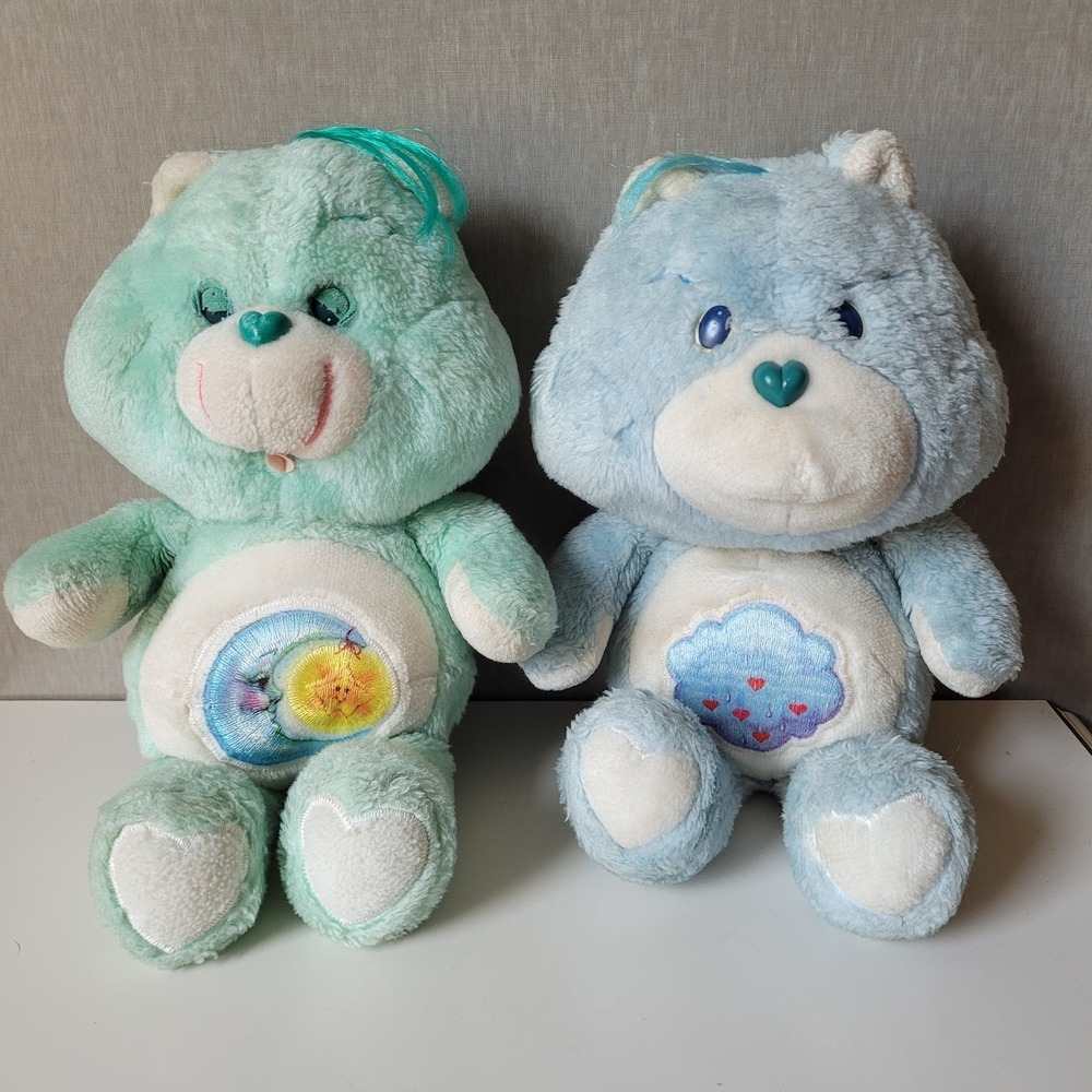Vintage Care Bears Plush Lot '80s Bedtime Bear & Grumpy Bear 13" Stuffed Animals
